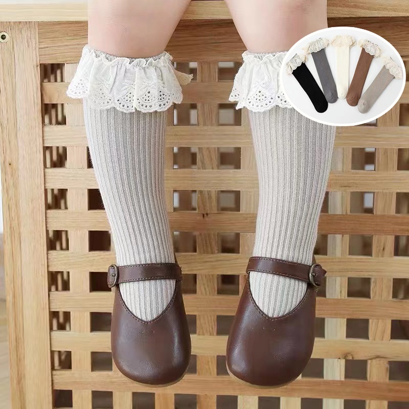 Vớ Cotton Phối Ren Lưới Mỏng Thoáng Khí Thời Trang Xuân Thu Dành Cho Bé Gái