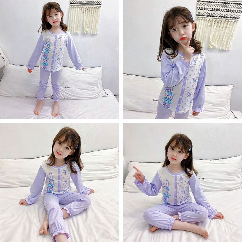 Bộ Đồ Ngủ Tay Dài Vải Cotton Họa Tiết Hoạt Hình Dễ Thương Cho Bé