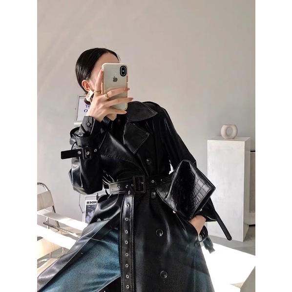 Áo khoác da nữ dáng dài Ulzzang Hàn Quốc BORA SHOP sành điệu order