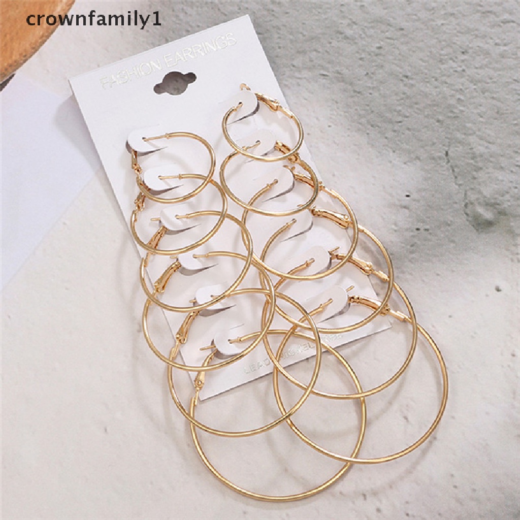 1 Bộ 6 Đôi Bông Tai Tròn Thời Trang Nữ Tính 1 Cặp