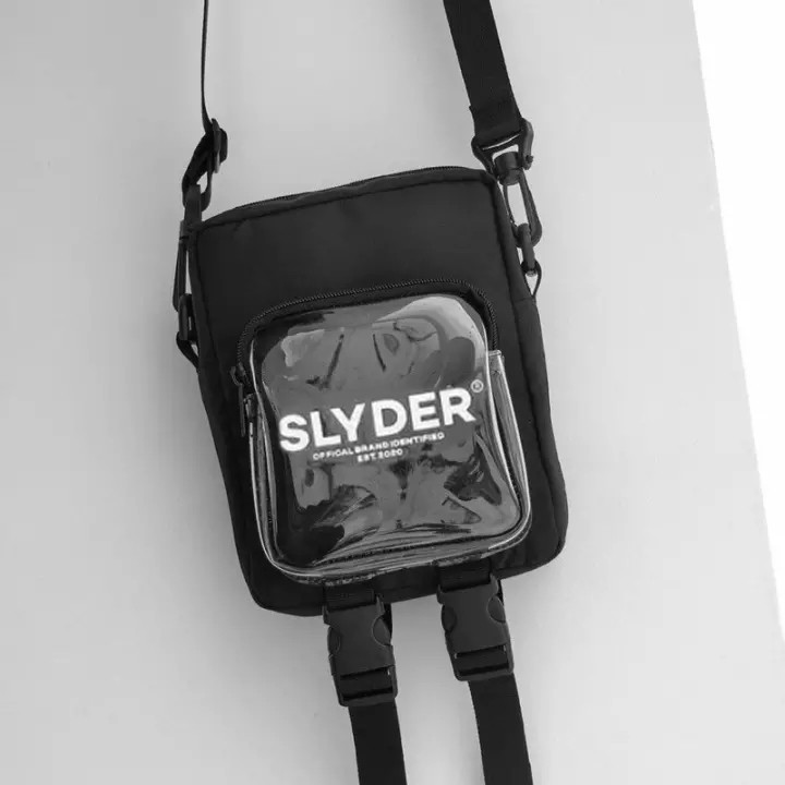 Túi xách đeo chéo nữ kiểu dáng mini bag thời trang canvas khóa kéo hai ngăn mặt gương trong suốt in chữ SLYDER