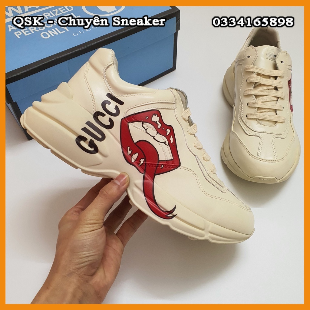 Giày Sneaker Gucci Rhyton Môi Cao Cấp Fullbox, Giày thể thao nam nữ gucci môi kem tăng chiều cao cực tốt