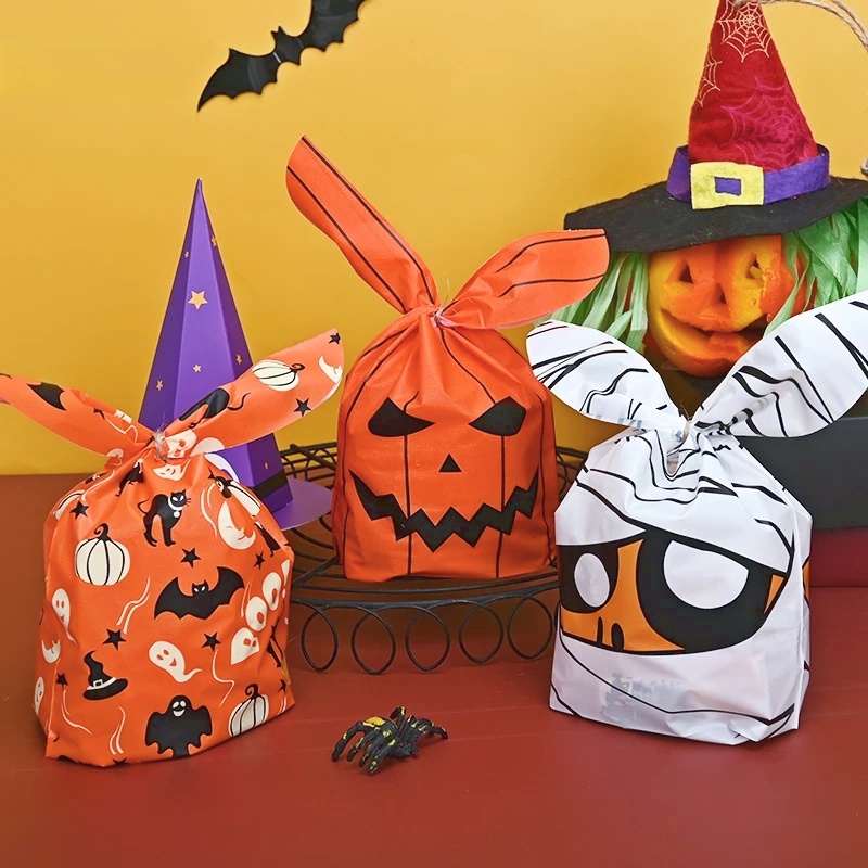 Set 50 Túi Đựng Kẹo Bằng Nhựa Họa Tiết Halloween Đáng Yêu