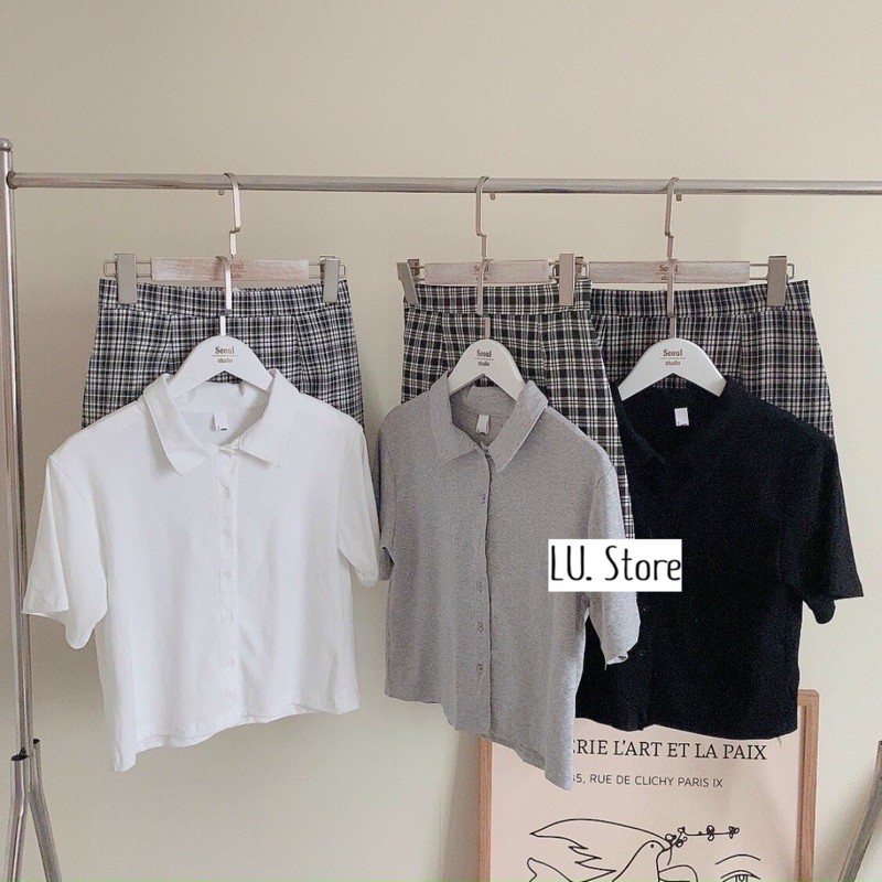 Thun Cotton crop cổ bẻ Cúc Quang Chau , From vừa , Ulzzang hottren 20021 lustore