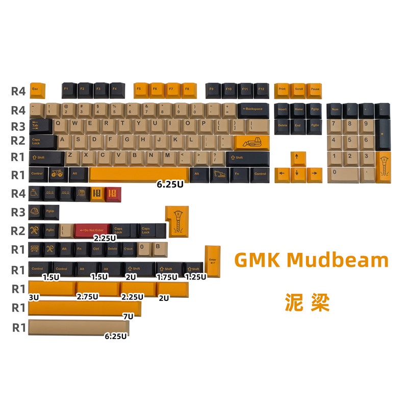 GMK Mudbeam keycaps, 140 phím keycaps Cherry Profile DYE-SUB Cá nhân hóa GMK Keycaps cho bàn phím cơ