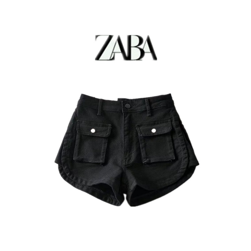 ZARA Quần Short Denim Lưng Cao Ống Rộng Phối Túi Đôi Co Giãn Thời Trang Mùa Hè 2022 Cho Nữ 2 Màu