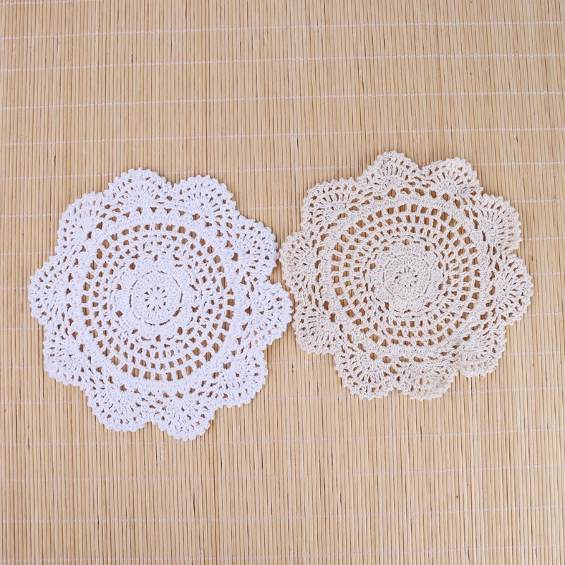 Miếng lót ly vải cotton kiểu ren thủ công 20cm tiện dụng