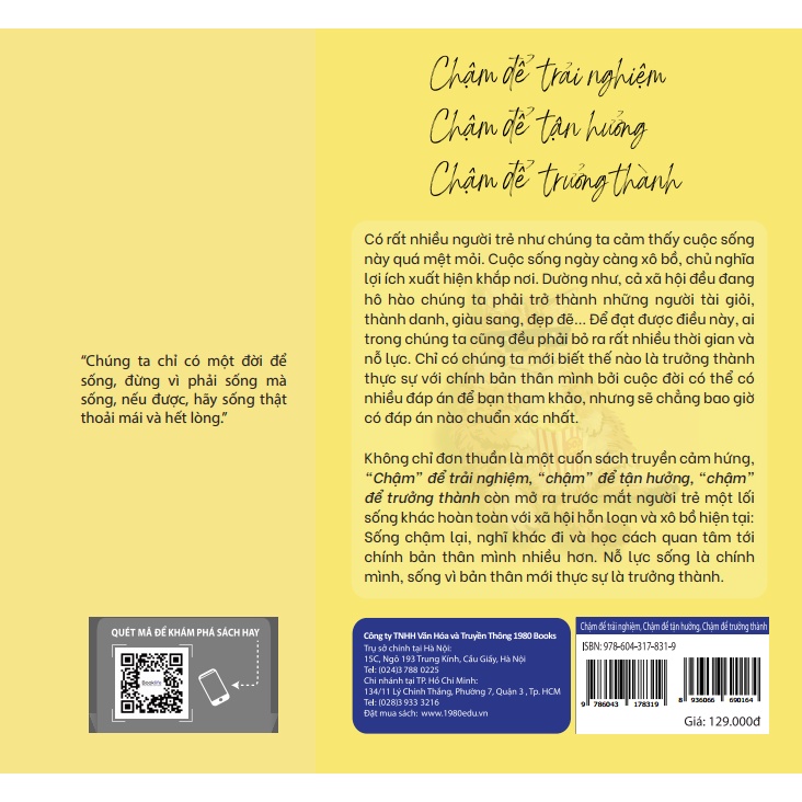 Sách - Chậm để trải nghiệm, Chậm để tận hưởng, Chậm để trưởng thành + tặng bookmark