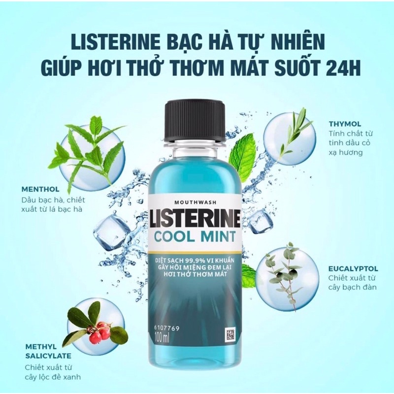 Nước súc miệng giữ hơi thở thơm mát Listerine cool mint zero 100ml