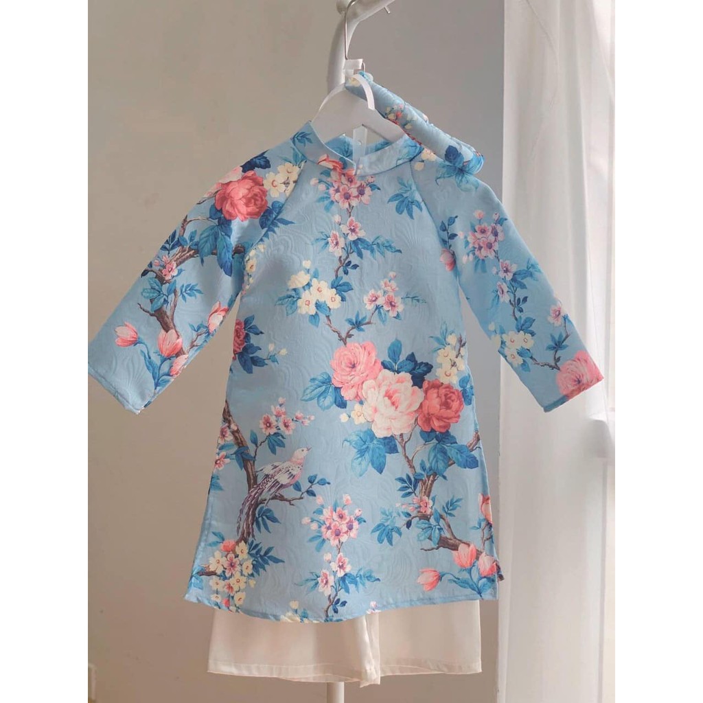 Áo dài gấm trẻ em 🎀FREESHIP🎀 Áo dài gấm hàn dày dặn cho bé gái truyền thống kèm mấn + quần