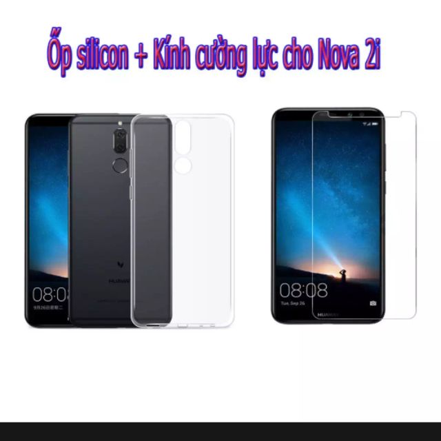 Combo bộ 2 kính cường lực Huawei Nova 2i Tặng Ốp dẻo