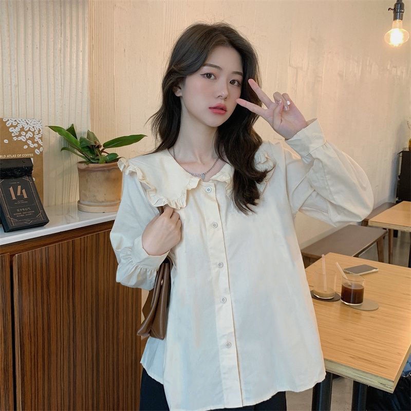 Áo sơ mi IELGY dáng rộng cổ búp bê thời trang Pháp dễ phối cho nữ