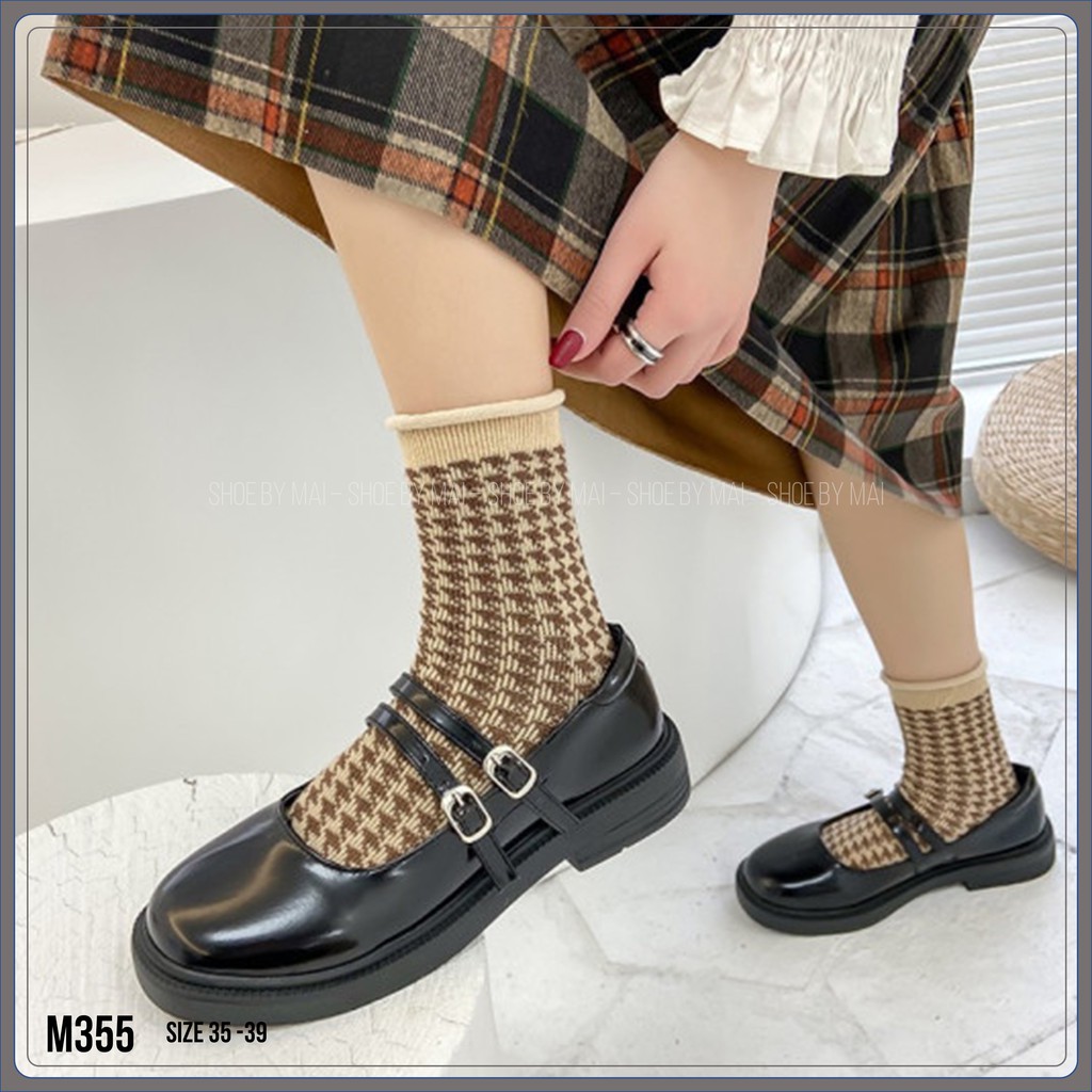 Giày búp bê nữ cao 2 phân quai ngang da bóng mềm mới hot nhẹ nhàng xinh đẹp đơn giản M355 SHOEBYMAI