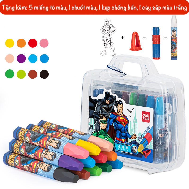 Bút sáp dầu Deli hình siêu nhân - 12/24 màu - 1 hộp - HE801