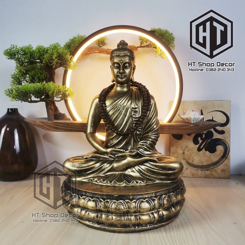 Tượng Đức Phật Bổn sư Thích Ca cao 35cm đế sen trang trí nhà cửa, phong thủy, thờ cúng