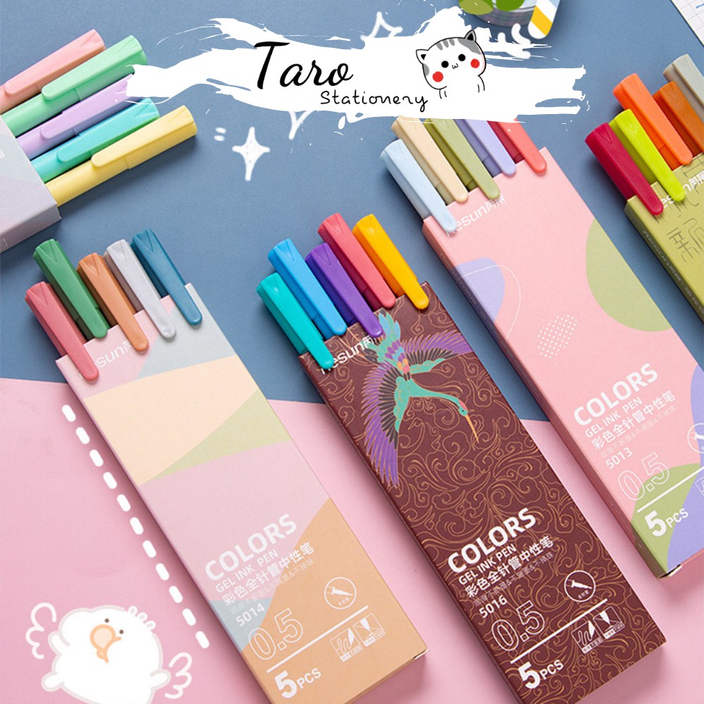 Set 5 bút gel dupe KACO PURE nhiều màu A07 Macaron take note Ielts tiện dụng Taro Stationery
