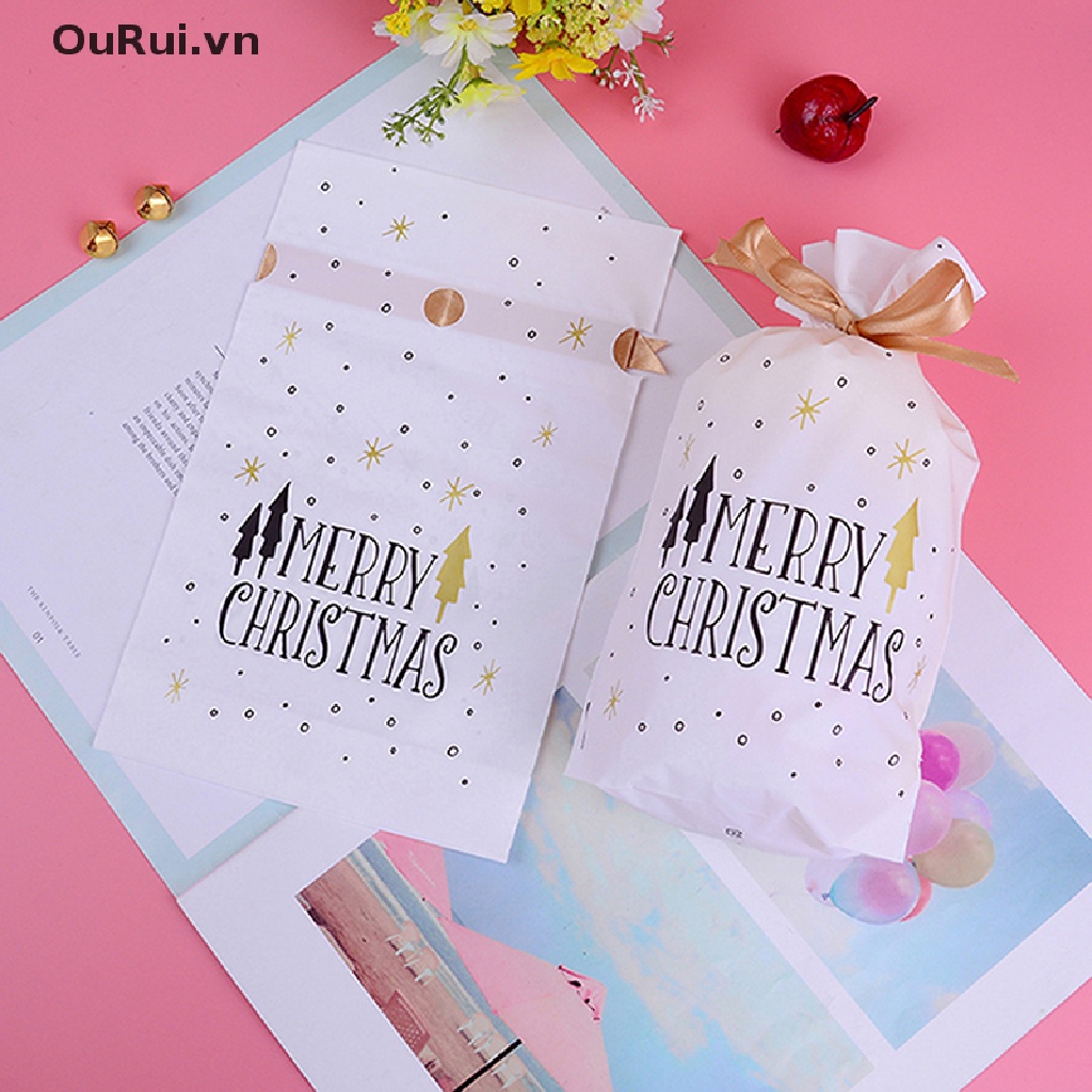 Set 10 Túi Nhựa Đựng Kẹo Giáng Sinh Dễ Thương Bộ 10 Túi Đựng Kẹo Giáng Sinh Màu Đỏ Hình Tuần Lộc