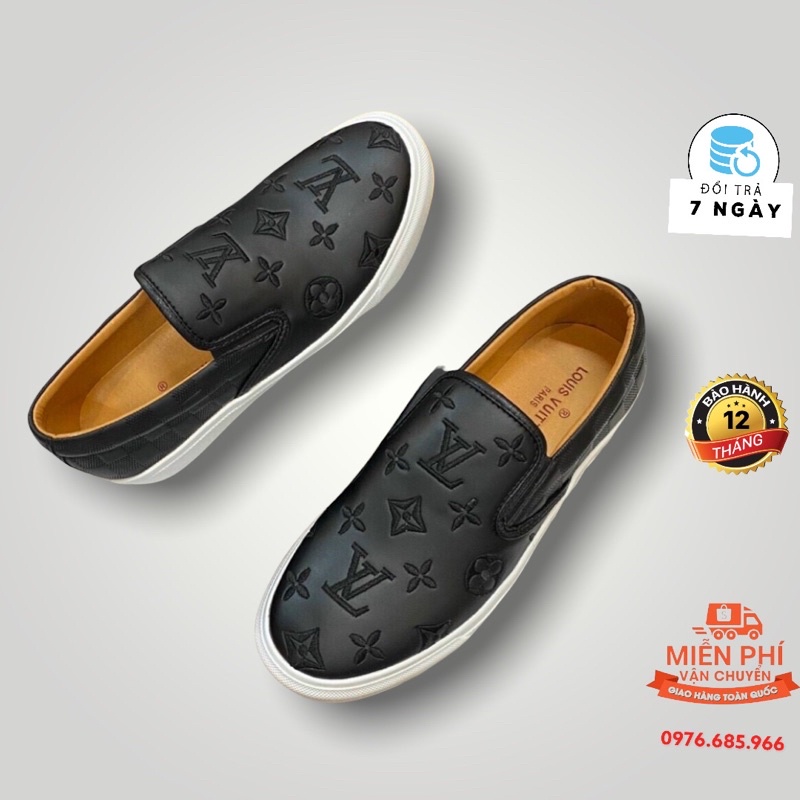 Giày lv nam da lộn thêu chữ đế đúc cao su nguyên khối hàng Fullbox.