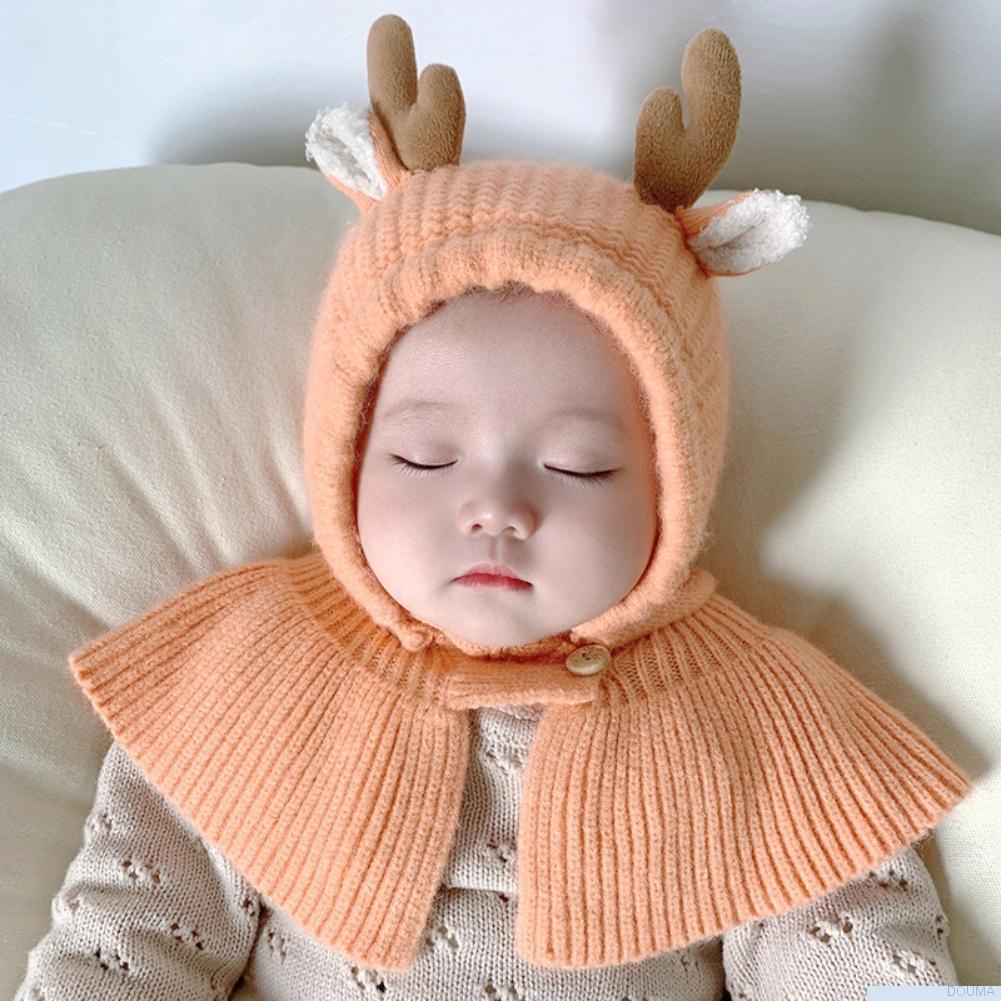 Mũ kiêm khăn choàng cổ dày dặn ấm áp dễ thương cho bé