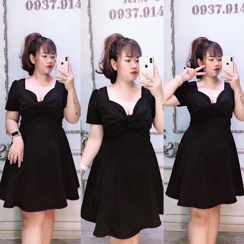 [Shop bigsize nữ 50kg-90kg] Đầm cổ tim dáng chữ A đi tiệc siêu dáng D60