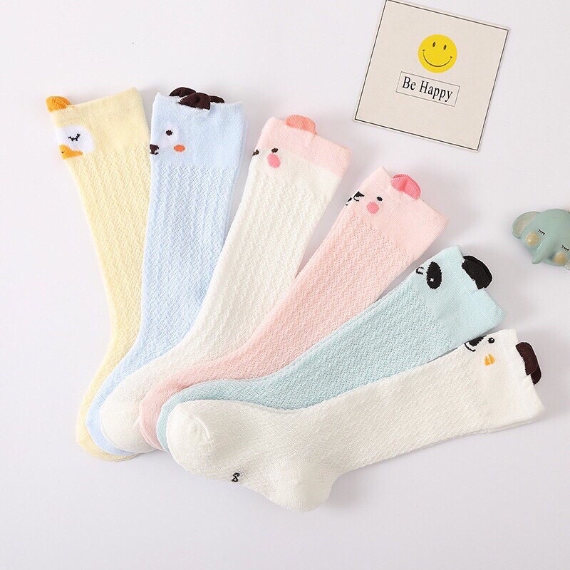 Vớ Cotton Mỏng Cao Qua Gối Phối Lưới Đính Nơ to Thời Trang Mùa Hè Cho Bé Gái Sơ Sinh 0-24 Tháng Tuổi