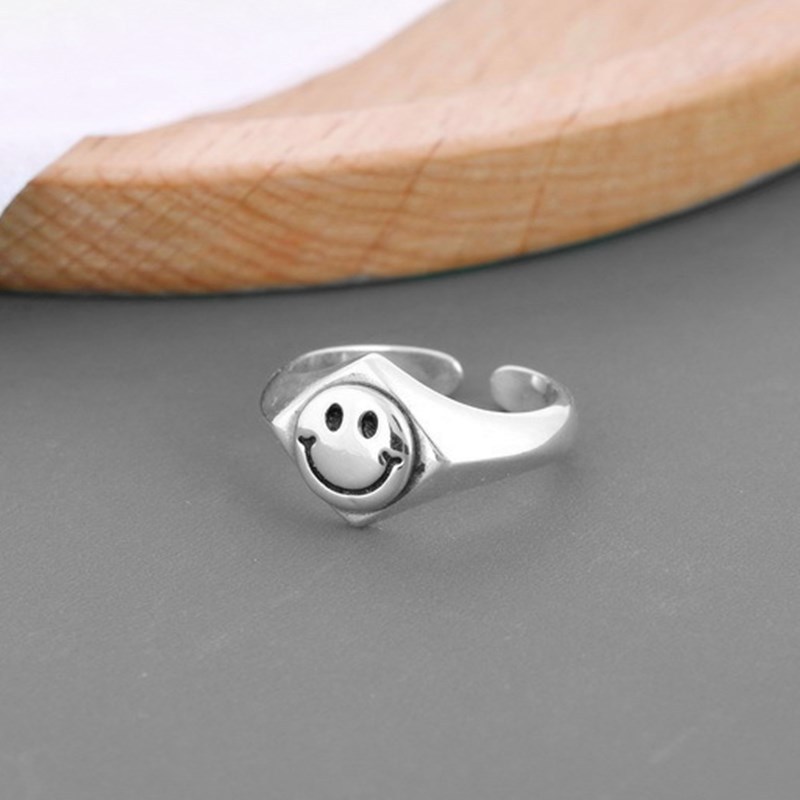 smile face ring fashion korean ring golden silvery ring adjustable Female accessories Unisex
