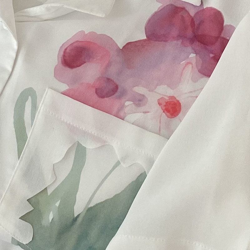 Áo Sơ Mi Chiffon Tay Ngắn In Họa Tiết Mực Thời Trang Mùa Hè Cho Nữ