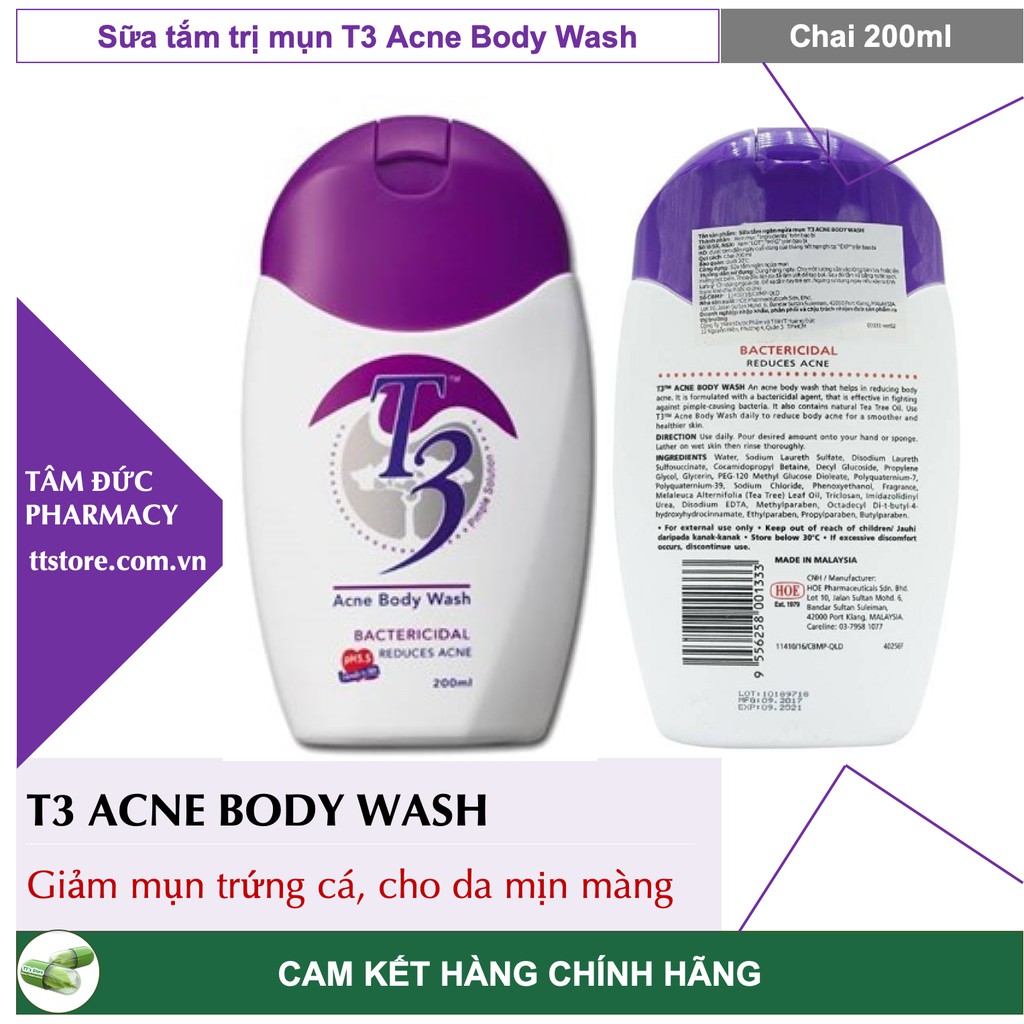 Sữa tắm giảm mụn lưng T3 ACNE BODY WASH [Chai 200ml] | BigBuy360 - bigbuy360.vn