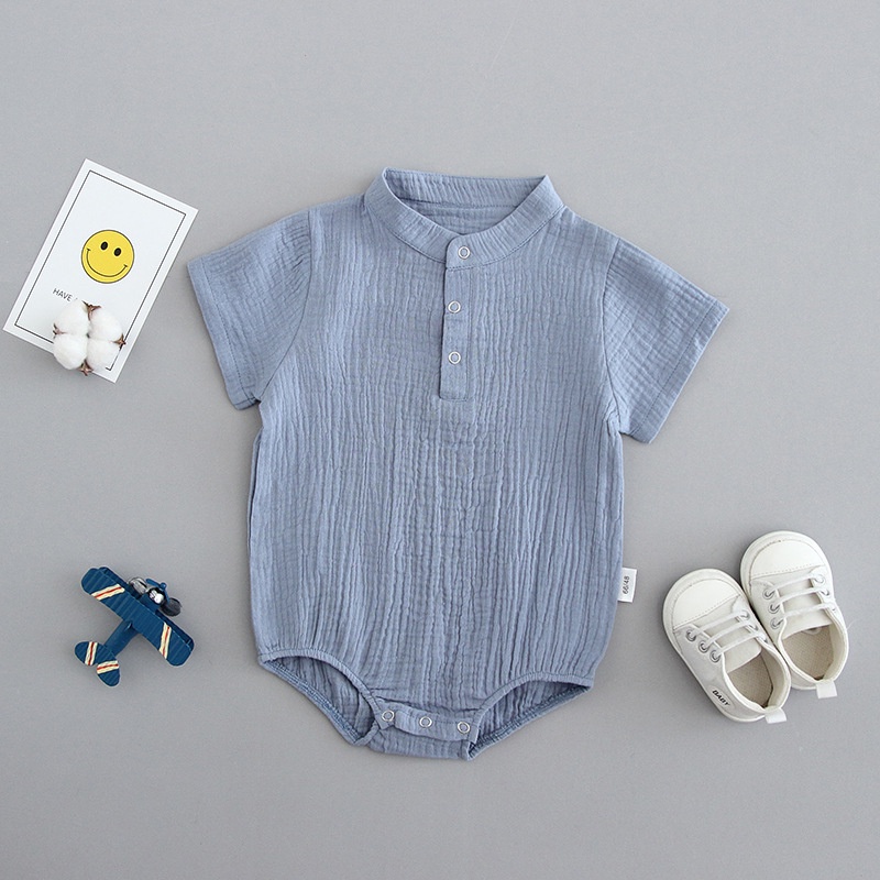 Bộ áo liền quần tay ngắn cotton in họa tiết hoạt hình kiểu Hàn Quốc thời trang cho bé sơ sinh