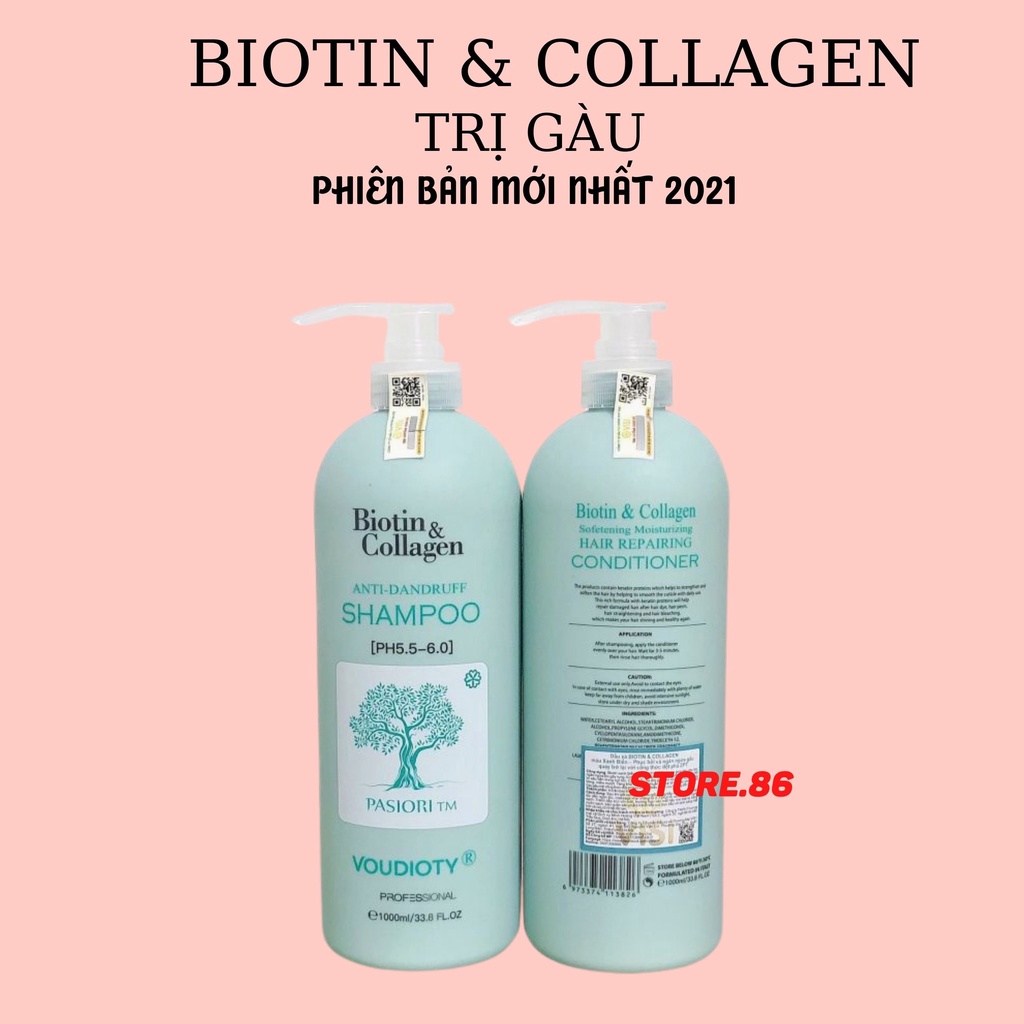 Dầu gội Biotin &amp; collagen voudioty sạch gàu kiềm dầu kích thích mọc tóc chống rụng tóc, dầu gội biotin cặp 500ml–1000ml