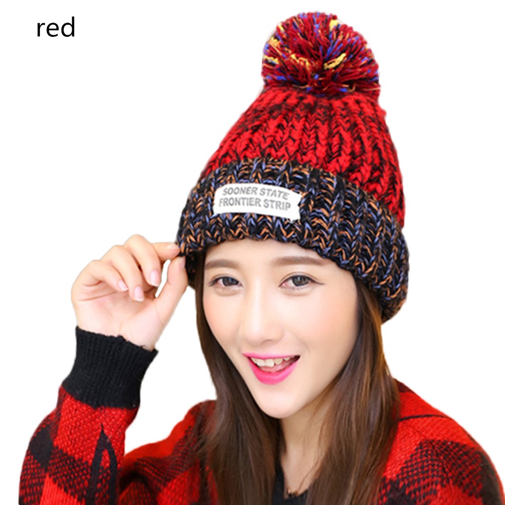 Mũ len chóp quả bông cho nữ