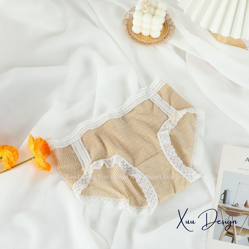 Quần lót nữ Wexuu Design, Quần lót ren nơ họa tiết chấm bi chất vải mềm mại co dãn có kháng khuẩn cao cấp - QC35