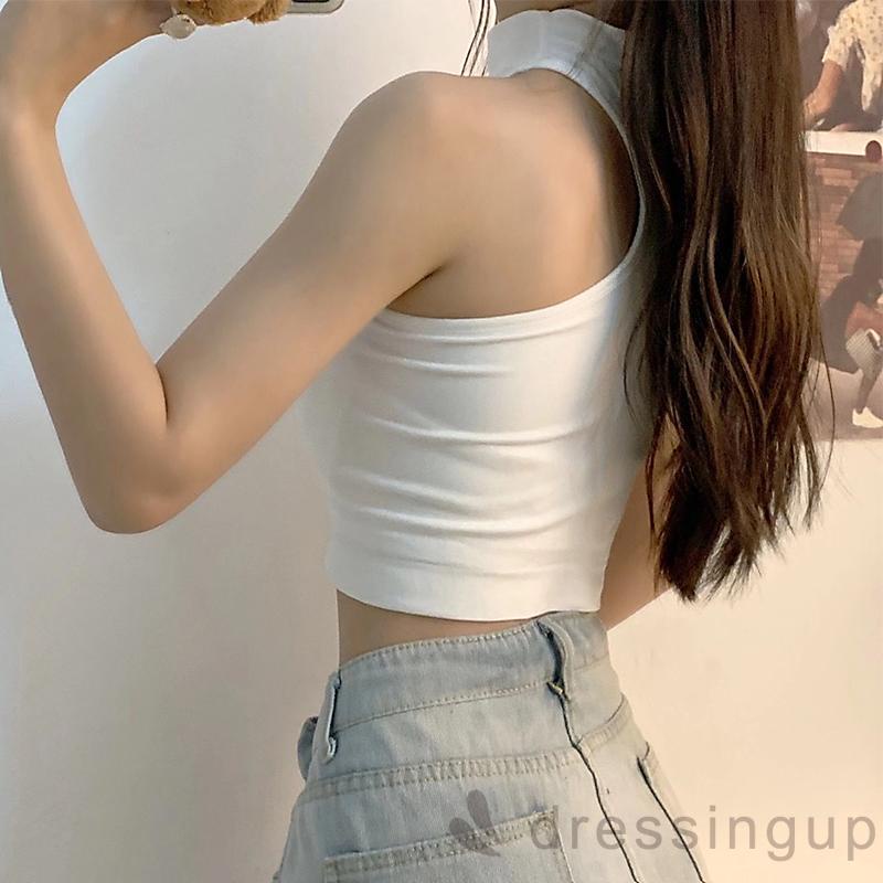 Áo tank top cổ cao lệch vai màu sắc thời trang cho nữ