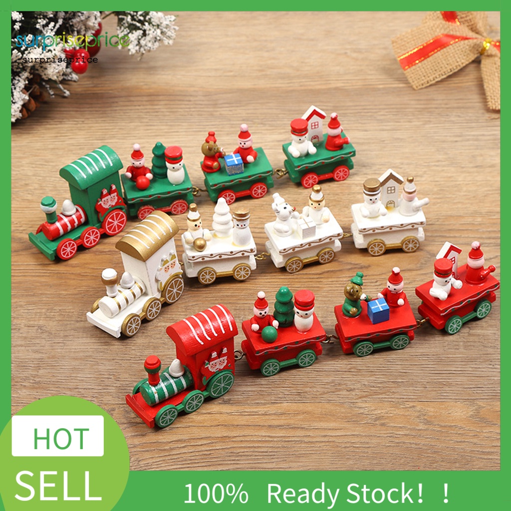 Mô hình xe lửa bằng gỗ đáng yêu trang trí phòng khách dịp giáng sinh