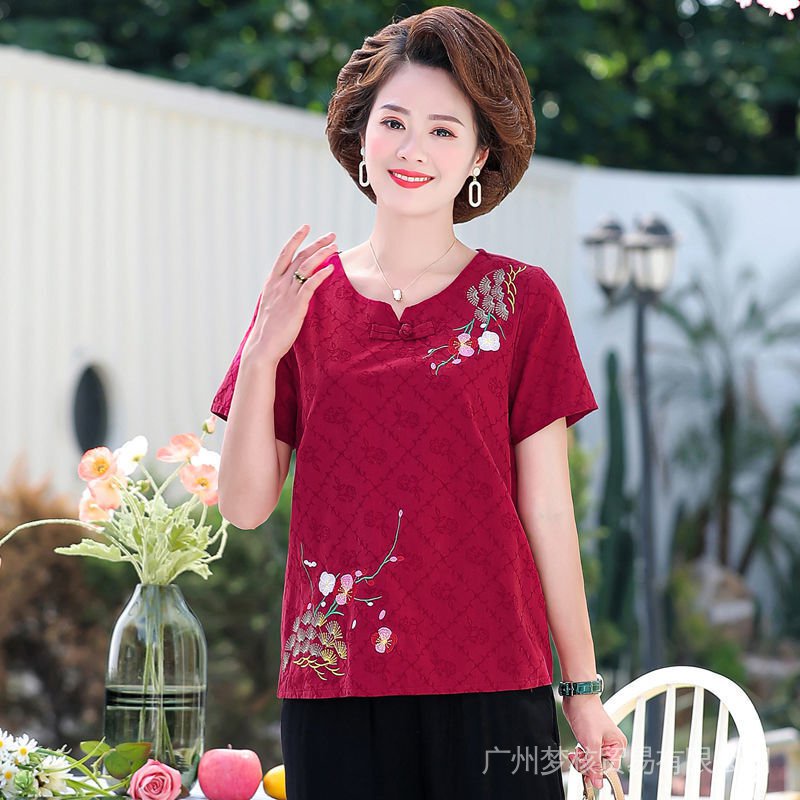 Bộ Trang Phục Hai Mảnh Áo Tay Ngắn Phong Cách Phương Tây Dành Cho Phụ Nữ Trung Niên 40-50-60 Tuổi