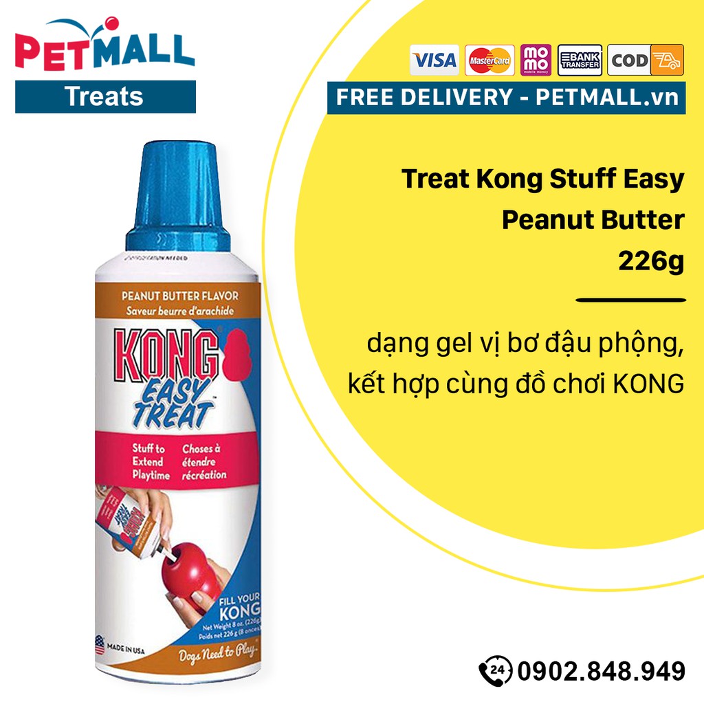 Treat Kong Stuff Easy Peanut Butter 226g - dạng gel vị bơ đậu phộng, kết hợp cùng đồ chơi KONG Petmall