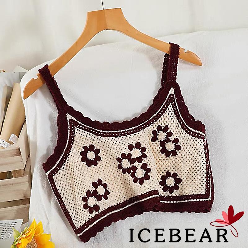 Áo hai dây dệt kim thêu hoa thời trang cho nữ