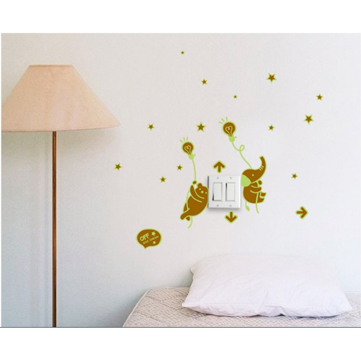 Decal trang trí tường Voi và Gấu - Dạ Quang