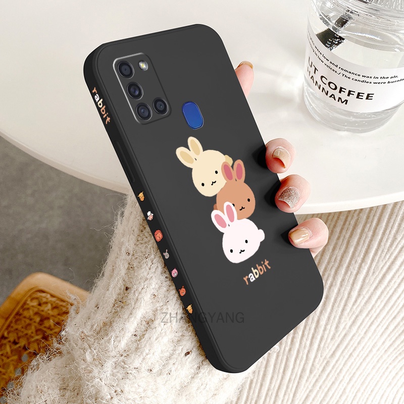ốp lưng Samsung a21s Ốp Điện Thoại TPU Silicone Hình Ba Chú Thỏ Đáng Yêu Kèm Dây Đeo Cho Samsung a21s