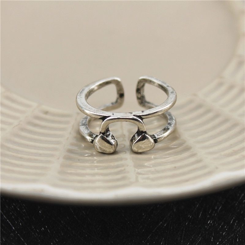 Thời Trang Nhẫn Hở Mạ Bạc Thiết Kế Đơn Giản Phong Cách Retro Cho Cặp Đôi