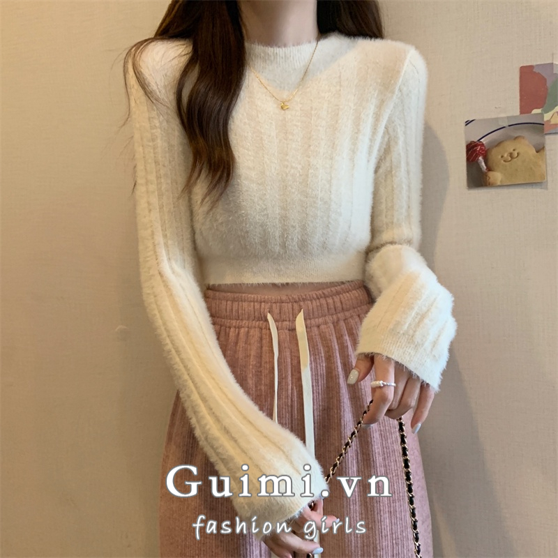 Áo Thun Dệt Kim Thu Đông Mỏng Ôm Dáng Mới Cho Nữ
