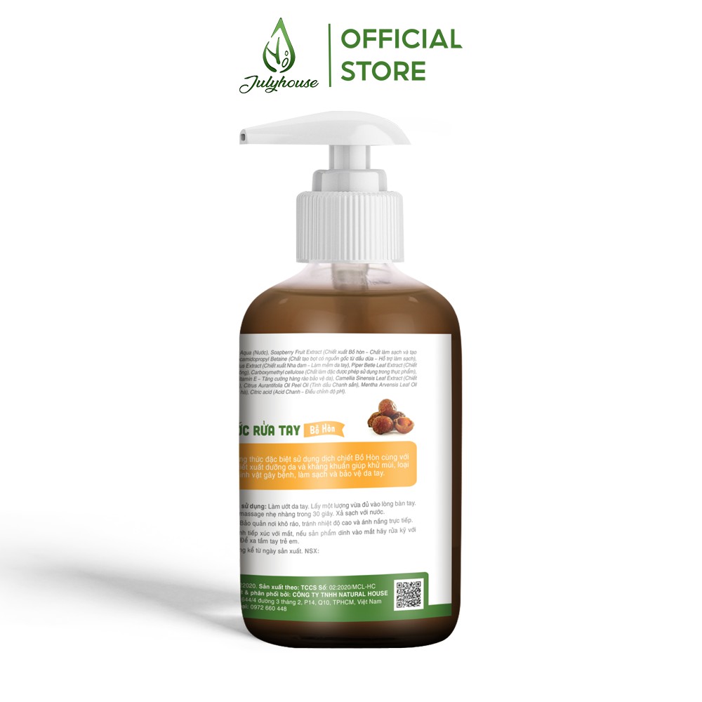 Nước rửa tay Bồ Hòn 250ml JULYHOUSE sạch khuẩn, bảo vệ sức khỏe | BigBuy360 - bigbuy360.vn