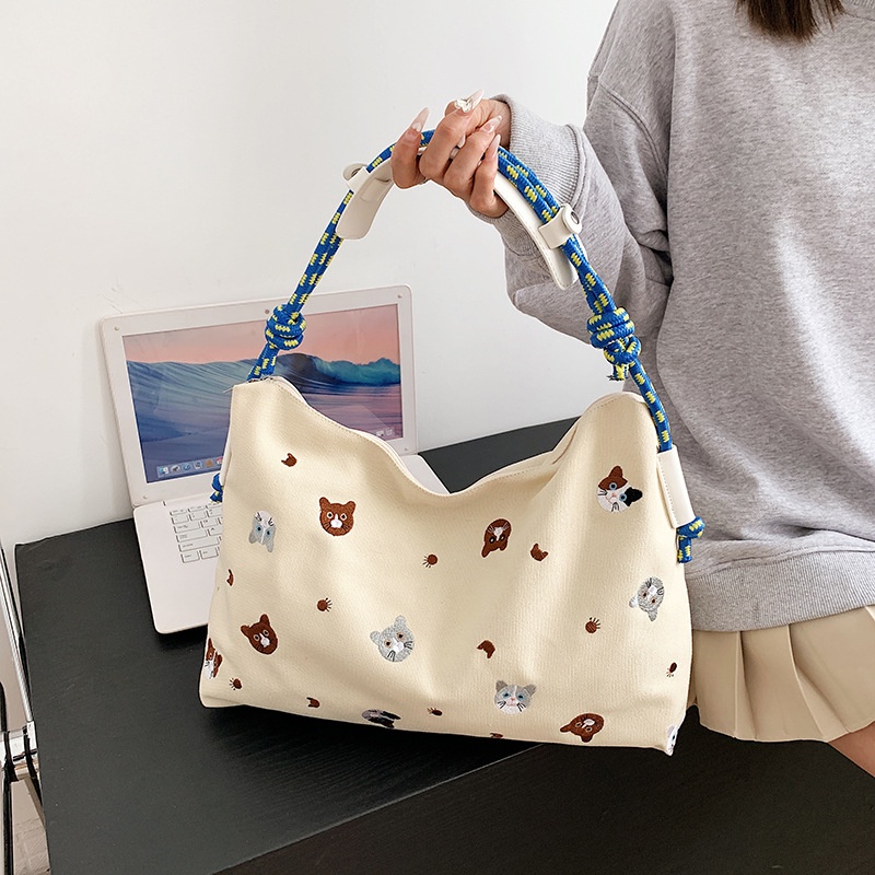 Túi Xách Đeo Vai Vải Bạt Sức Chứa Lớn Mẫu Mới 2022 Phong Cách Nhật Bản Dễ Phối Đồ Cho Nữ