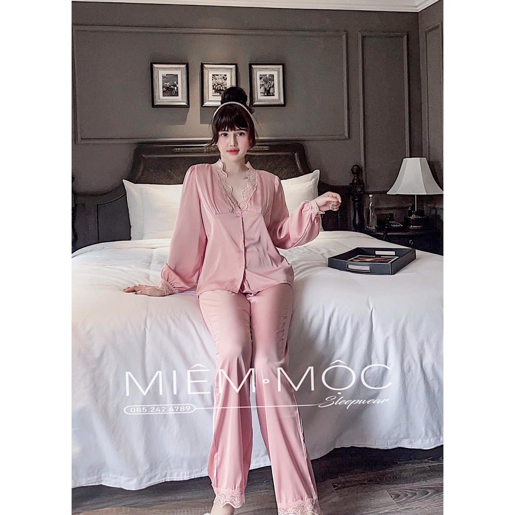 Set pijama lụa dài tay cao cấp Bộ mặc nhà sang chảnh thanh lịch | BigBuy360 - bigbuy360.vn