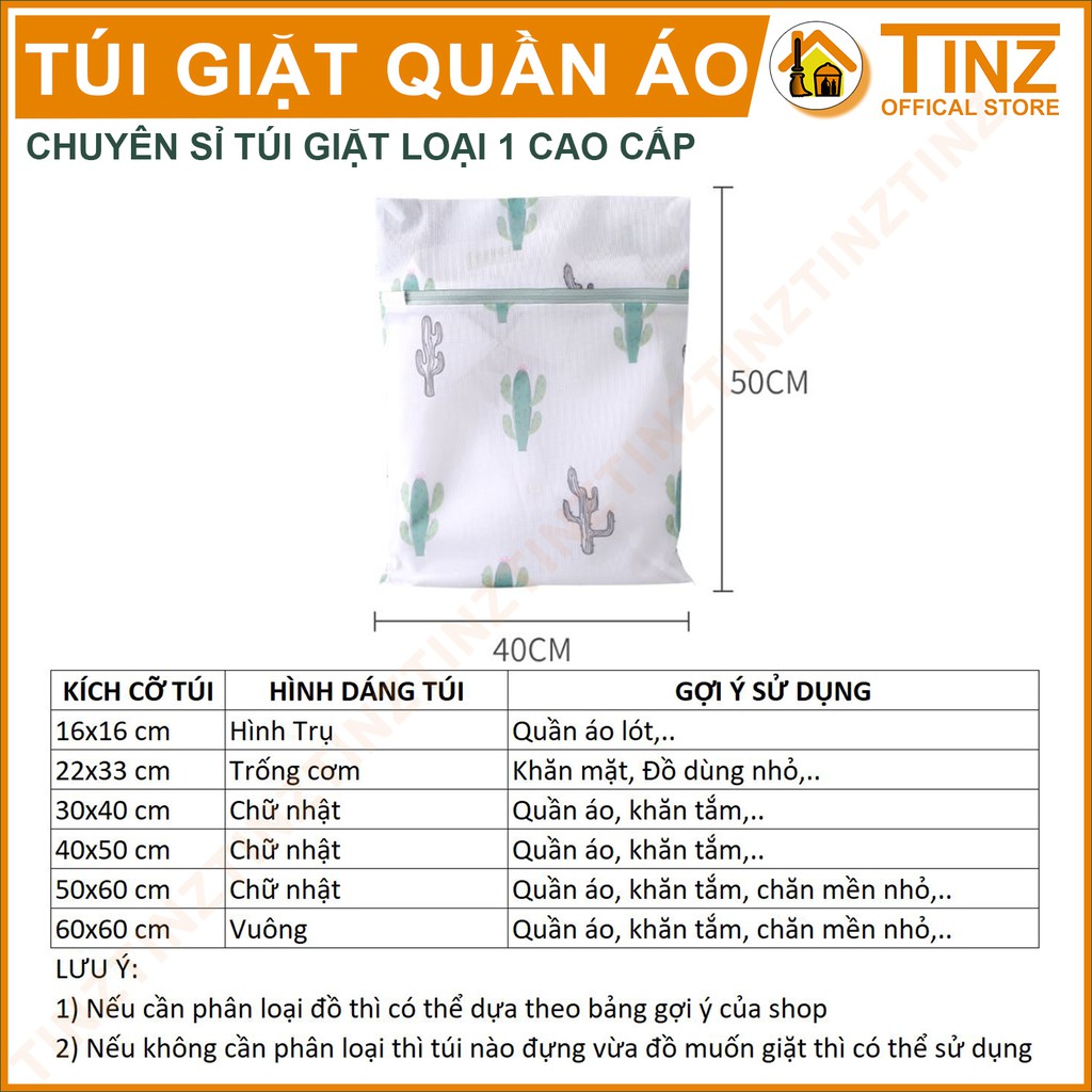 Túi Giặt TINZ VN Xương Rồng, Túi Lưới Giặt Đựng Áo Quần Cao Cấp Dành Cho Máy Giặt