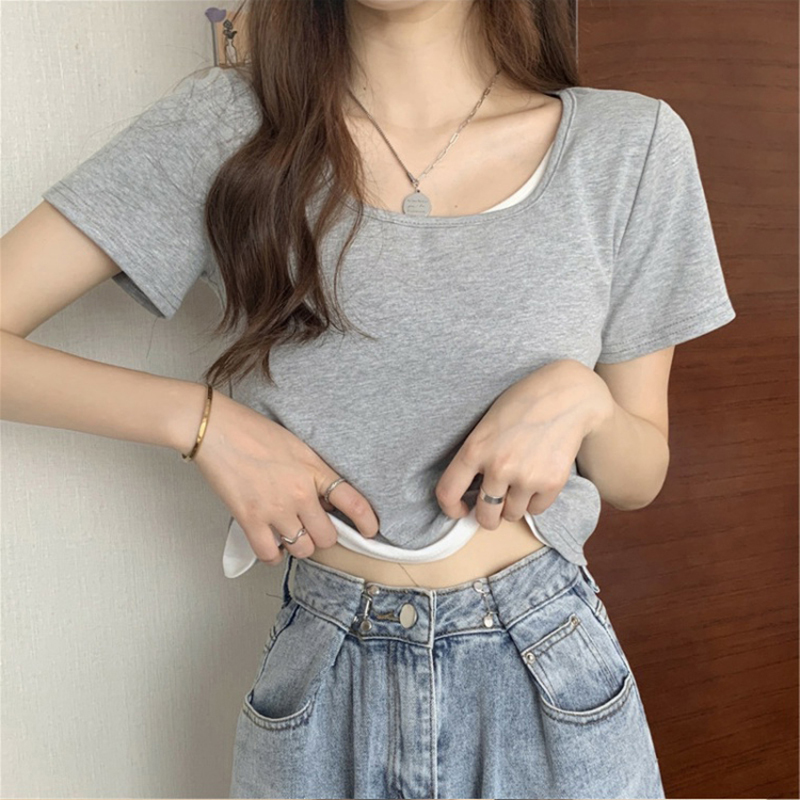 Áo thun croptop nữ SUXI tay ngắn màu trơn thời trang