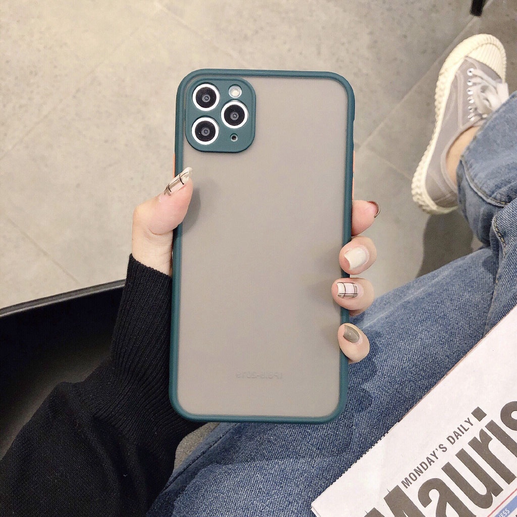 Ốp Điện Thoại Nhựa Cứng PC Bề Mặt Nhám Viền Màu Sang Trọng Cho iPhone 11 Pro Max X XR XS Max 7 8 6 6s Plus