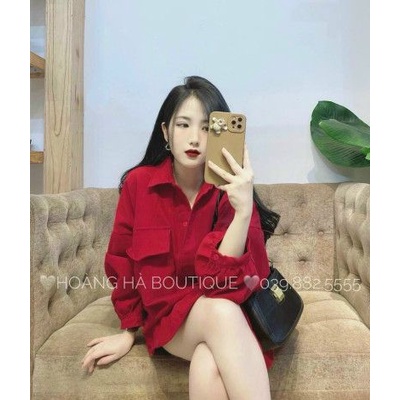 Áo sơ mi nhung tăm vạt bầu nắp túi 1 bên trẻ trung nhiều màu sắc