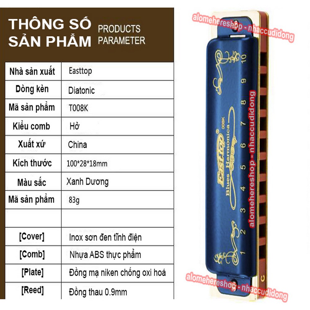 Kèn harmonica Easttop T008K Xanh key C