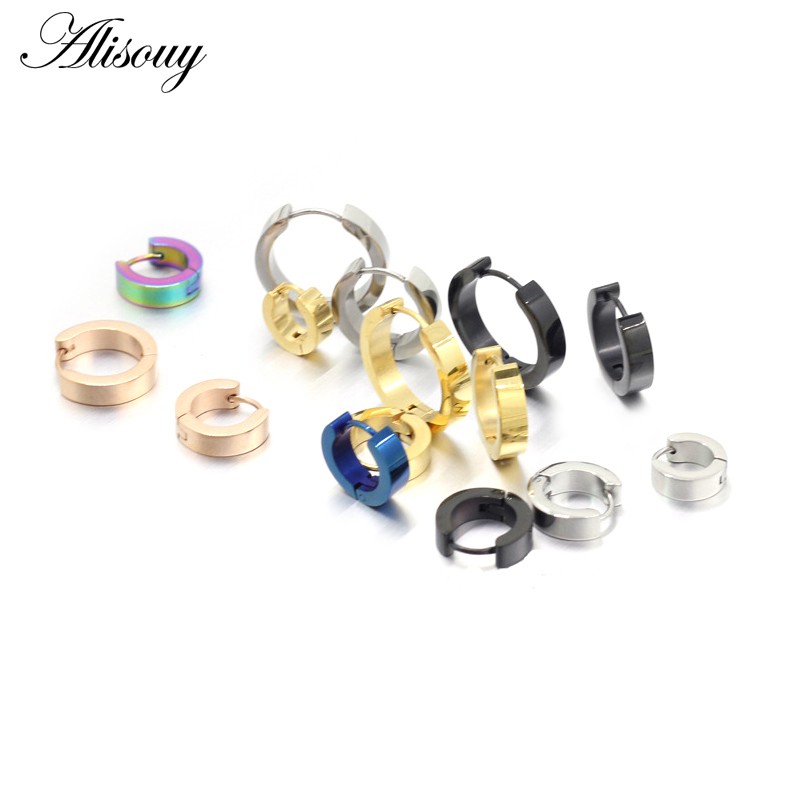 Set 2 Khuyên Tai Tròn Bằng Thép Không Gỉ Cá Tính Dành Cho Cả Nam Và Nữ